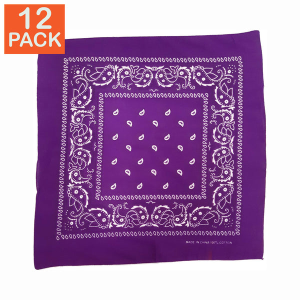Bandana violet à motif cachemire (lot de 12)