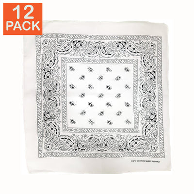 Bandanas blancs à motifs cachemire (paquet de 12)