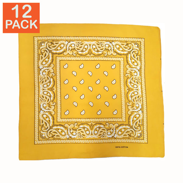 Bandana jaune à motif cachemire (lot de 12)