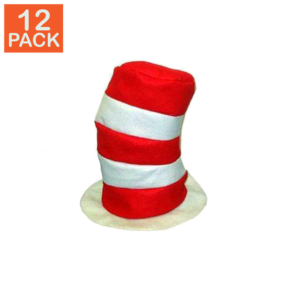 Chapeau haut en feutre à rayures rouges et blanches (lot de 12)