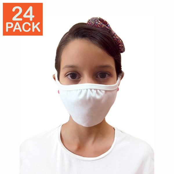 Lot de 24 masques Gildan en coton pour enfants, blancs.