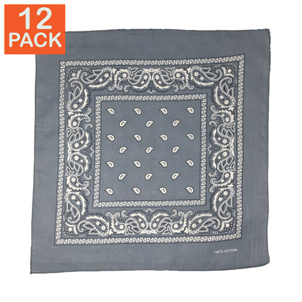 Bandanas gris à motifs cachemire (paquet de 12)