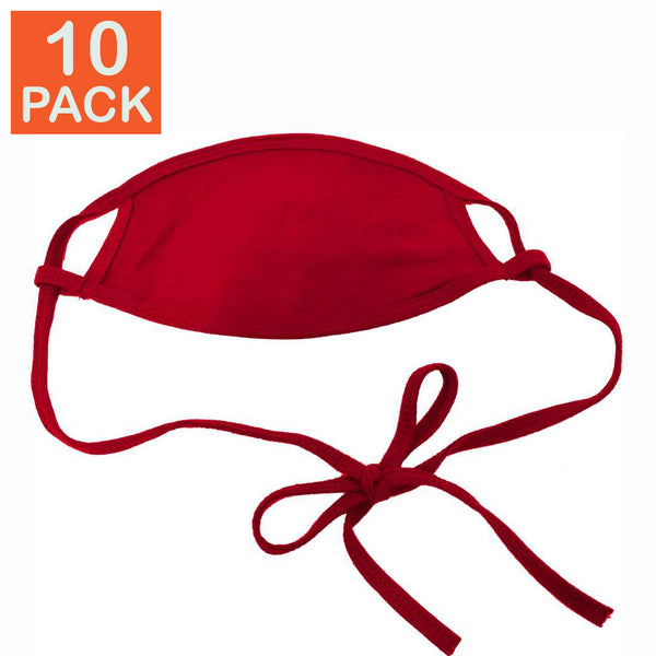 10 masques ajustables triple couche 100 % coton antimicrobien - Rouge