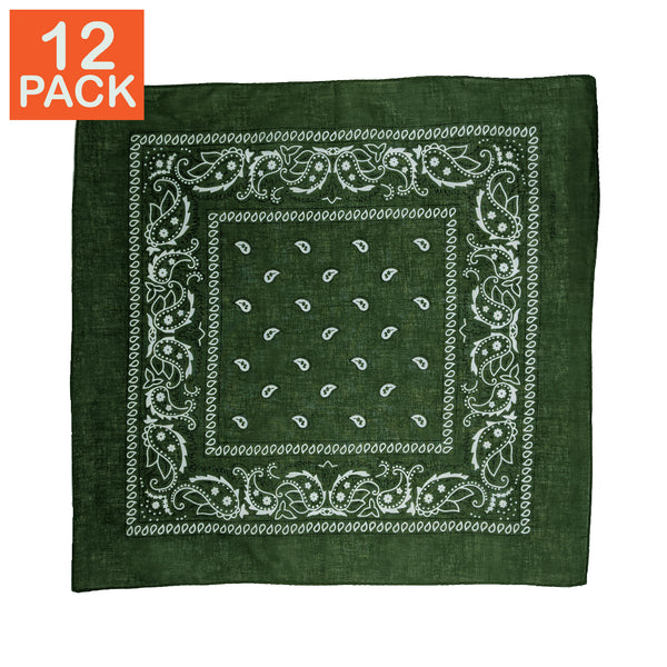 Bandanas vert foncé à motifs cachemire (paquet de 12)