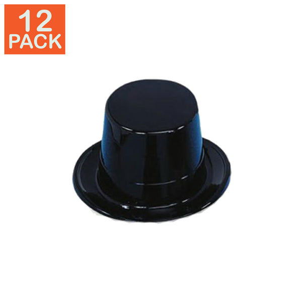 Chapeau haut-de-forme en plastique noir (paquet de 12)
