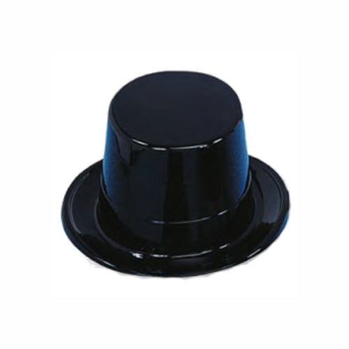 Chapeau haut-de-forme en plastique noir (paquet de 12)