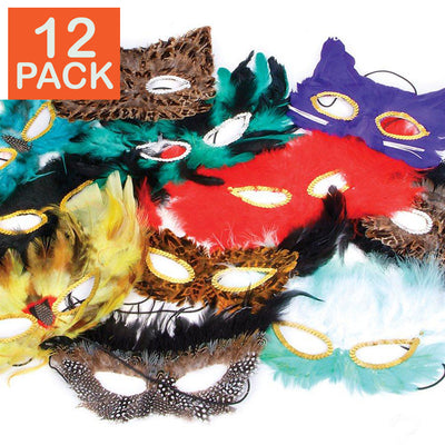 Masques de bal masqué à plumes assortis (paquet de 12)