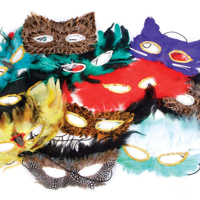 Masques de bal masqué à plumes assortis (paquet de 12)