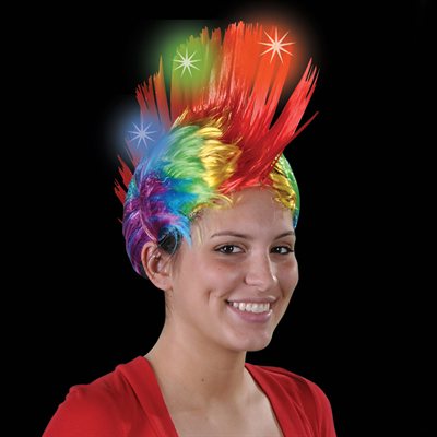 Perruque Mohawk arc-en-ciel clignotante 