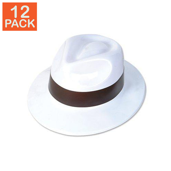 Chapeau de gangster en plastique blanc (lot de 12)