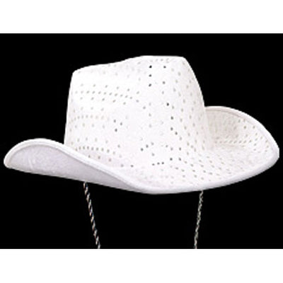 Chapeau de cowboy en feutre blanc à paillettes