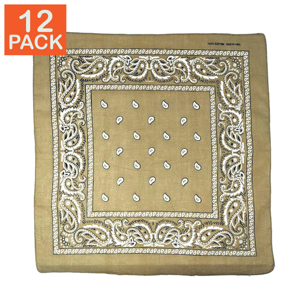 Bandanas à motifs cachemire sable (paquet de 12)